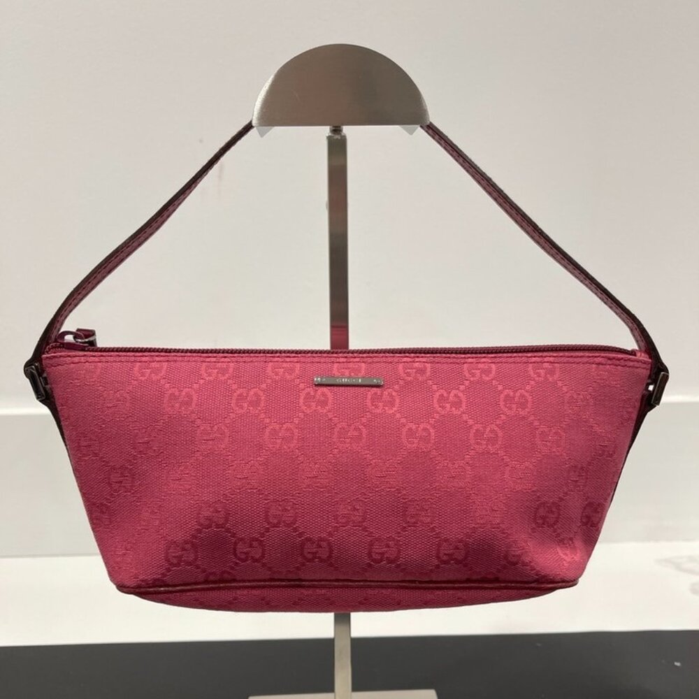 Gucci GG Canvas Pouch Bag Dark Pink/Raspberry (128556)